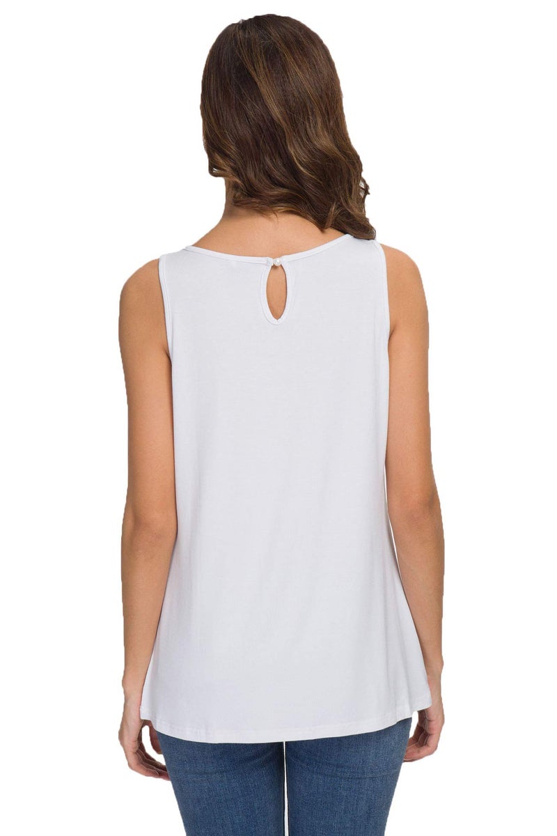 TASAMO Women's Summer Sleeveless Pleated Back Closure Casual Tank Tops (Large, White) - Image 5